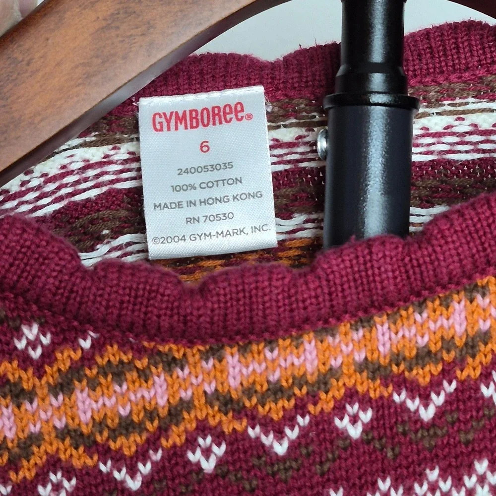 Gymboree Vintage Y2K Kids Girls Burgundy Classic Fair Isle Cotton Knit Sweater 6